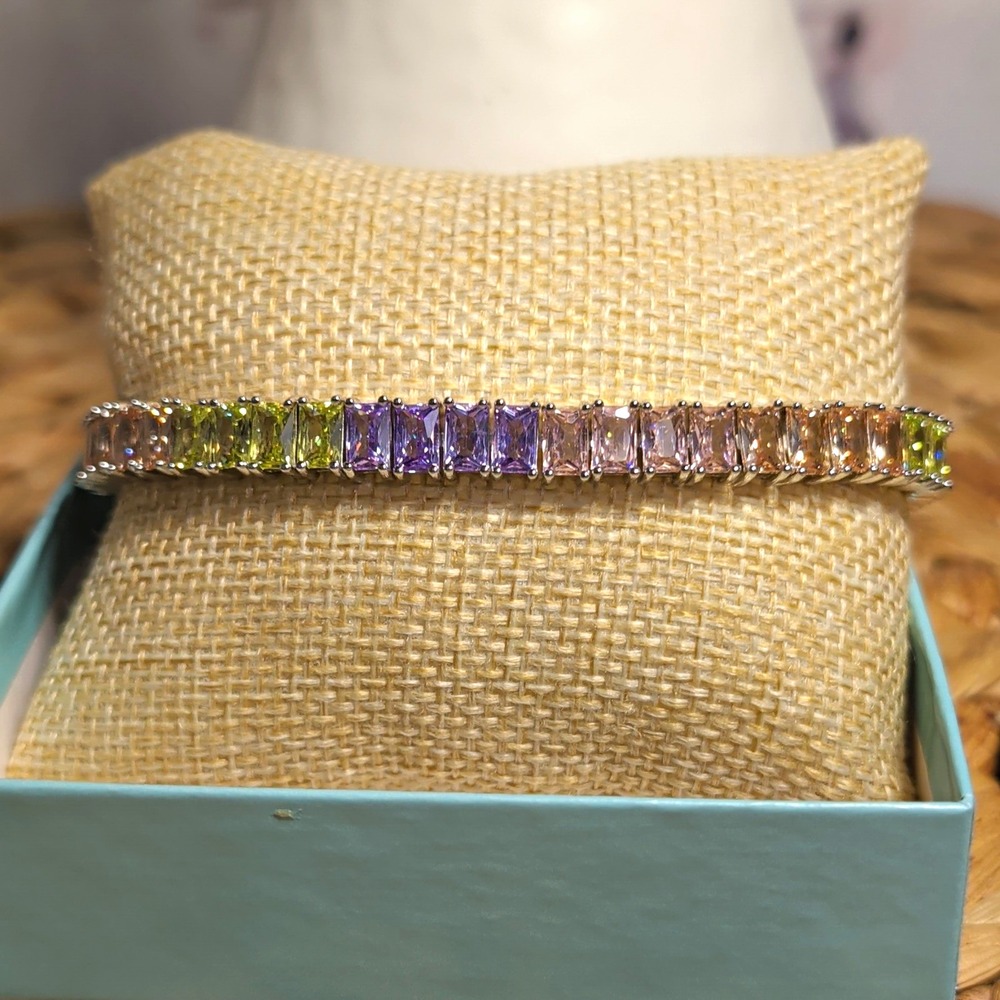 Park Lane Multicolor Crystal Tennis Bracelet Square Stones Adjustable Lobster